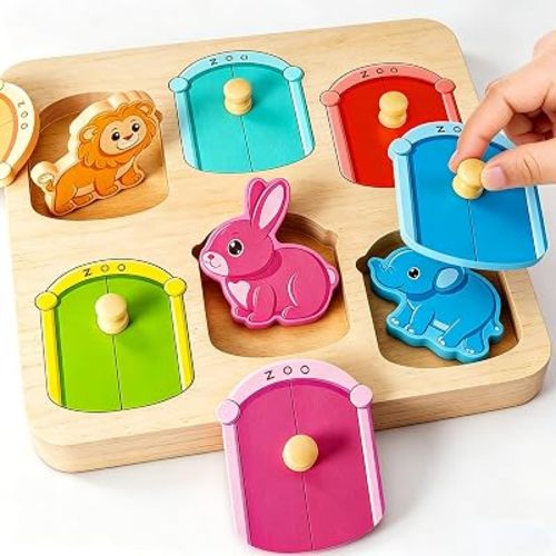 Wooden Animal Peg Puzzle : Baby Puzzles 12-18 Months, Montessori Baby Toys for 1 Year Old, Preschool Learning Activities for Toddlers 1-3, Christmas Birthday Gifts for Boys, Girls