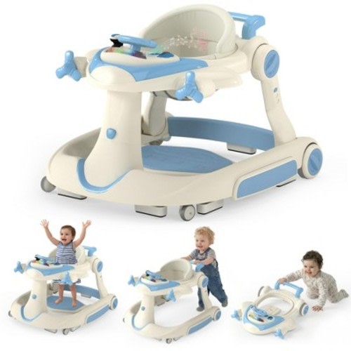 TODECARE 6-in-1 Baby Walker with Adjustable Height, Foldable Design & Speed-Control Wheels, Easy-Clean Seat, Blue