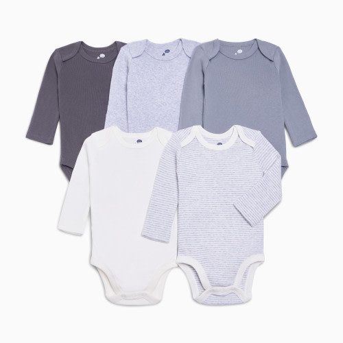 Small Story 5 Pack Long Sleeve Solid Bodysuits - Grey, 0-3 M