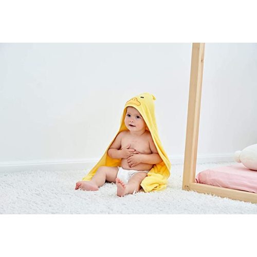HIPHOP PANDA Hooded Towel Rayon Made from Bamboo Bath Towel Yellow Duck 37.5 x 37.5 Inch