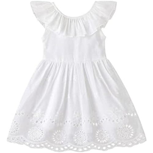 Toddler Baby Girls White Dress Beach Party Dresses Cotton Linen Casual Overall Outfits Onepiece
