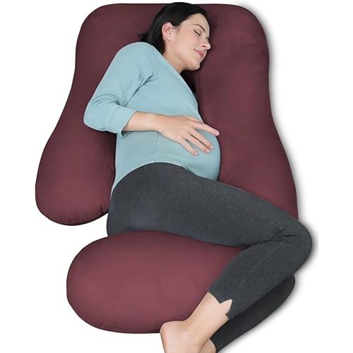 MOON PARK Pregnancy Pillows for Sleeping - U Shaped Full Body Maternity Pillow with Removable Cover - Support for Back, Legs, Belly, HIPS - 57 Inch Pregnancy Pillow for Women - Burgundy