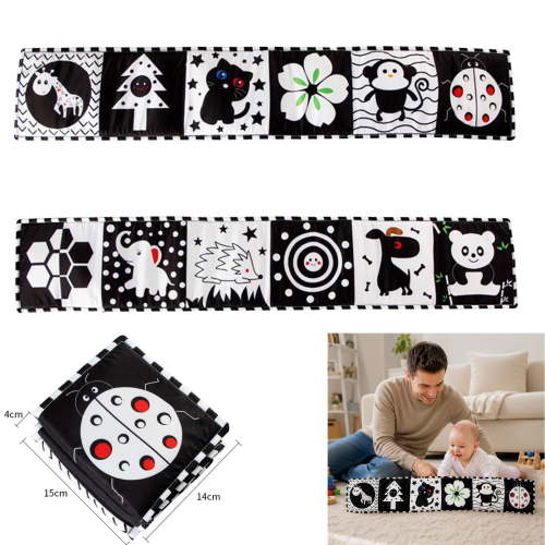 Black and White Baby Toys High Contrast Baby Book for Newborn 0-3 3-6 Months Infant Tummy Time Toys Early Education Sensory Toys Visual Stimulation Folding Cloth Book for Boys Girls,A