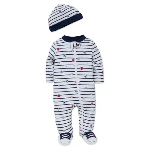 Sports Star 2-Way-Zip Footed One-Piece and Hat