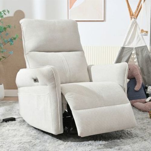 KTMBDW Power Recliner Chair, 270 Swivel Rocker Chair,Small Rocking Recliner Chair for Small Spaces,Upholstered Glider Recliner Chair with Side Pockets