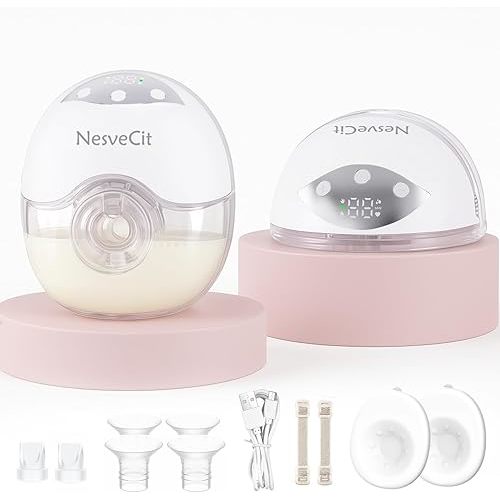 Electric Breast Pump Hands Free, Wearable Breast Pump with 4 Modes/12 Levels, Portable Painless Pumping, Adjustable Flange Sizes 19/21/24mm, Timer LCD Display Memory Function, 2 Pack White