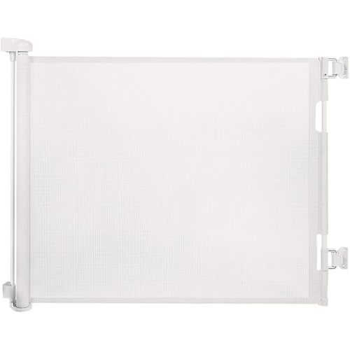 Retractable Baby Gate for Stairs – 33” Height, Expands up to 55” Width – Safety Gate for Infants, Toddlers, Dogs & Pets – Easy Install, Secure Closure, White Mesh Design for Indoor & Outdoor Use