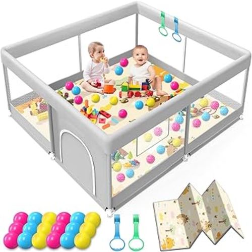 Baby Playpen with Mat 50x50 Inch, Playpen with Colorful Ball for Babies and Toddlers, Baby Play Pen Pin Indoor Play Fence (Mat and Ball Included)