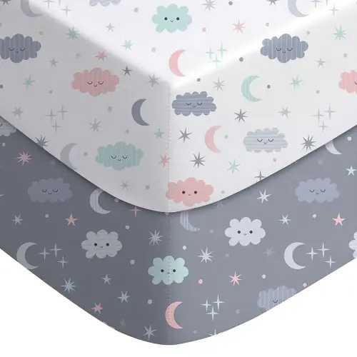 Yoofoss Baby Crib Sheets for Boys Girls, Fitted Crib Sheet 2 Pack for Standard Crib and Toddler Mattress, Super Soft Microfiber Baby Sheet 28x52x8in(Cloud)