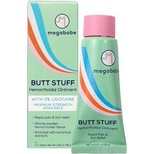 Megababe Hemorrhoidal Ointment | with 5% Lidocaine | Rapid Pain & Itch Relief | Shrinks Swollen Hemorrhoidal Tissue | 1.25 oz