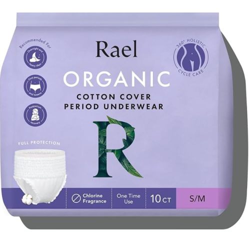 Rael Disposable Underwear for Women, Organic Cotton Cover - Incontinence Pads, Postpartum Essentials, Disposable Underwear, Unscented, Maximum Coverage (Size S-M, 12 Count)