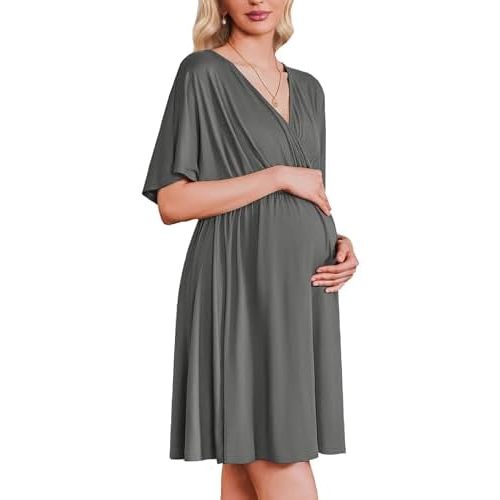 Ekouaer 3 in 1 Labor and Delivery Gown for Hospital Short Sleeve Maternity Nursing Dress Nightgown Postpartum Sleepwear