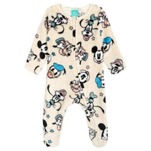 Disney Mickey Mouse & Friends Baby Boy or Girl Zip-Up Allover Print Sleep N' Play Coverall Off White Stars 0-3 Months