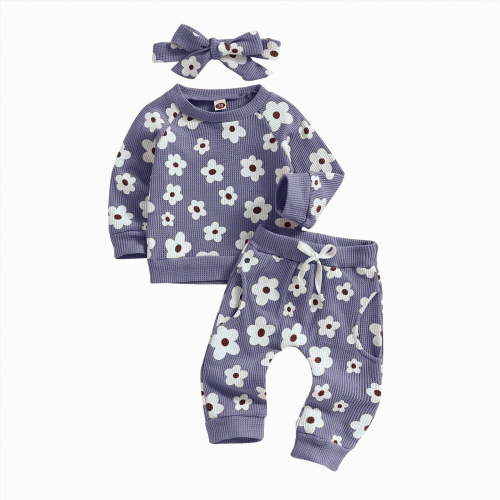 mgoYE Toddler Baby Girl Fall Winter Clothes Newborn Infant Floral Pullover Sweatshirt T-Shirts+Pants 3PCS Outfits Baby Clothes Girl(Purple,3-6 Months)