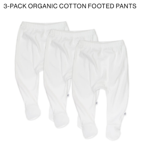 3-Pack Organic Cotton Footed Pants - White