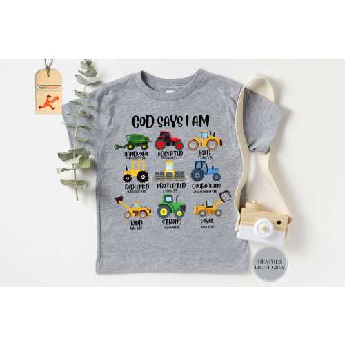 God Says I Am Shirt, Construction Shirt, Construction Boy Shirt, Bible Verse Truck Shirt, Construction Farm Shirt, Excavator Shirt,Kid's Tee
