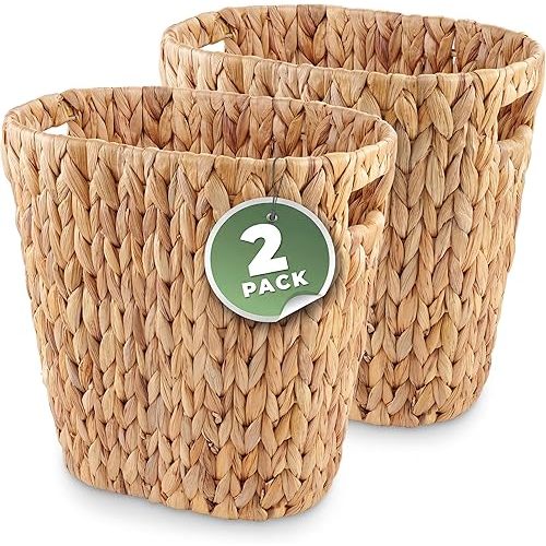 2-Pack Oval Wicker Trash Cans – Rattan Trash Can - Wicker Waste Basket for Bathroom, Bedroom, Office - Decorative Waste Basket (Natural Hyacinth)