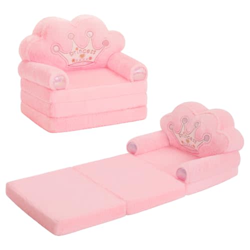 MOONBEEKI Toddler Sofa Chair Comfy, Foldable Princess Couch for Girl, Pink | Toddler Recliners for Kids Furniture for Bedroom and Playroom