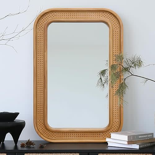 Micasso Rustic Rattan Wall Mirror: 36"x24" Purely Handmade Shabby Chic Bamboo Mirror - Vertical and Horizontal Wall Mounted Wicker Mirrors for Farmhouse/Bathroom/Home Decor - Nature Lovers