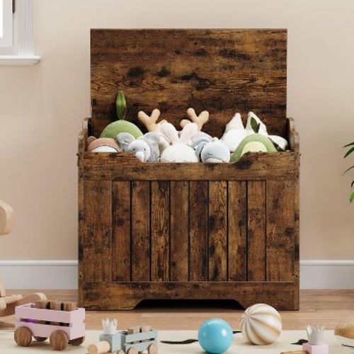 Farmhouse 39.4" Storage Trunk – Toy Chest for Kids (Boys & Girls), Storage Bench with Safety Hinge, Perfect for Entryway, Bedroom & Playroom