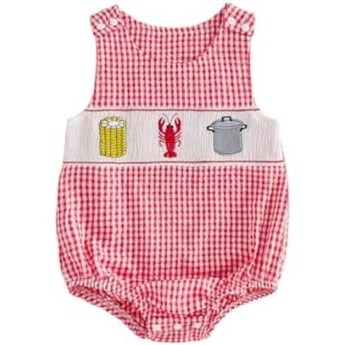Baby Boy Summer Clothes Newborn Beach Outfit Ocean Animals Smocked Bubble Romper Sea Life Overall Bodysuit
