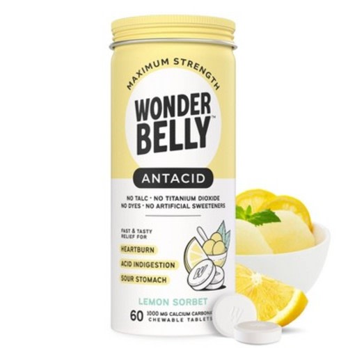 Wonderbelly Antacid 1000mg Chewable Tablet - Lemon Sorbet - 60ct