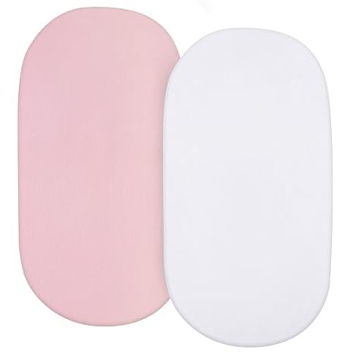 Bassinet Sheets Universal Fit for Oval, Hourglass, Rectangle Bassinet Mattress, 2 Pack 100% Cotton Sheets for Halo Bassinest Swivel, Flex, Luxe Sleeper, Unisex Bassinet Fitted Sheet for Baby