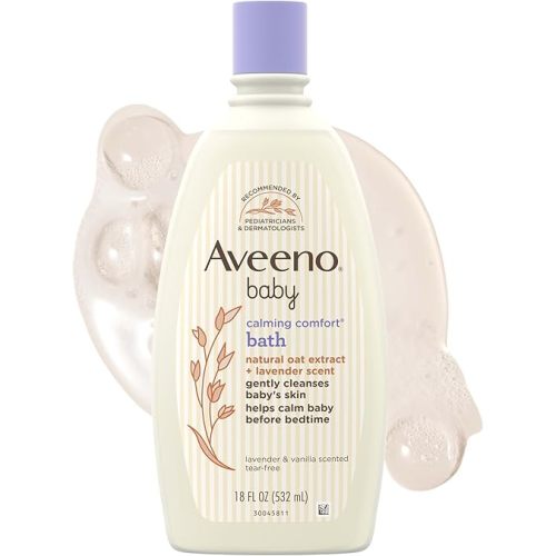 Aveeno Baby Nighttime Calming Comfort Bath, Baby Body Wash for Skin & Hair with Natural Oat Extract, Soothing Lavender & Vanilla Scent, Tear-Free Formula, No Added Parabens & Phthalates, 18 Fl Oz