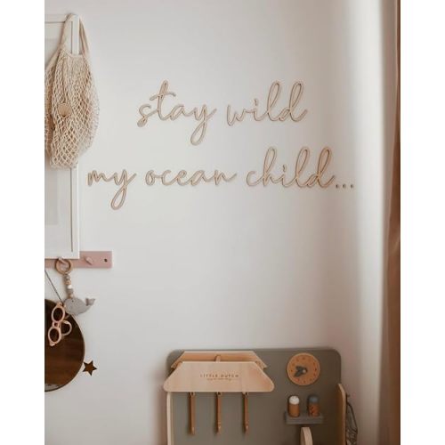 Wooden Stay Wild My Ocean Child Sign for Backdrop, Boho Nursery Wall Art Neutral Wooden Ocean Wall Decor for Playroom Nursery Children Baby Boys and Girls Bedroom