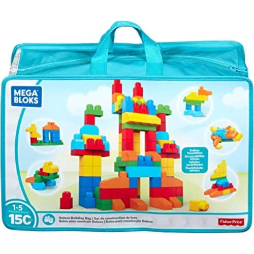 MEGA BLOKS Fisher-Price Toddler Block Toys, Deluxe Building Bag with 150 Pieces and Storage Bag, Gift Ideas for Kids Age 1+ Years (Amazon Exclusive)