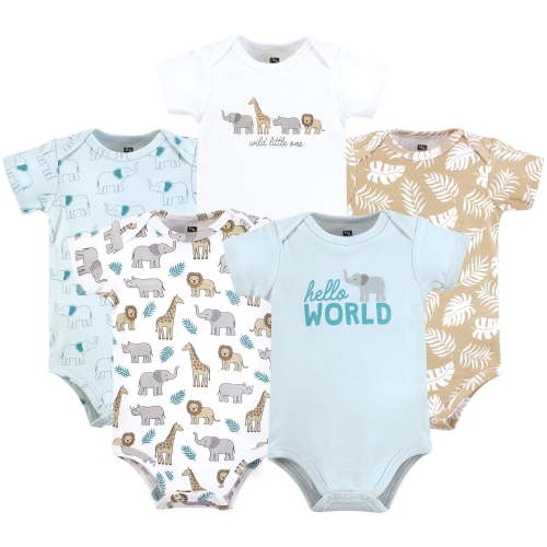 Hudson Baby Cotton Bodysuits, Hello World Safari, 0-3 Months