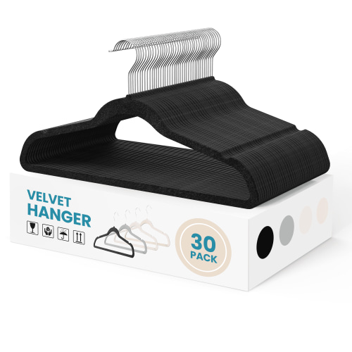 Simple Deluxe 30 Pack Velvet Hangers, Non-Slip Clothes Hangers with Shoulder Notches, 360° Swivel Hooks, Heavy Duty Coat Suit Hangers for Closet Space Saving, Black