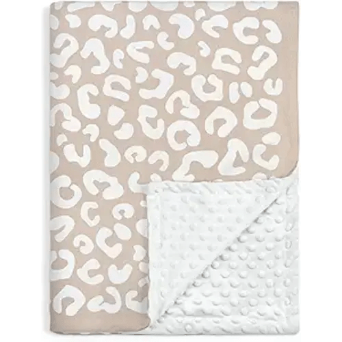 Leopard Print Minky Baby Blanket 30 x 40 Inches for Girls, Soft Plush Receiving Blanket with Dotted Back, Gift for Toddler Newborn Infant Christmas Birthday Baby Shower