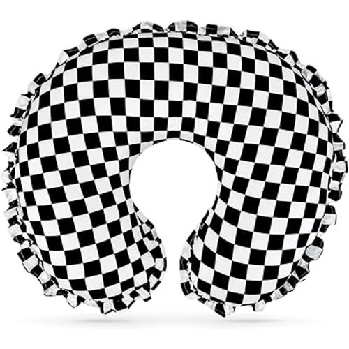 DILIMI Nursing Pillow Cover, Removable Ruffled Pillowcase for Breastfeeding Pillows, Ultra Soft Comfortable Slipcover for Baby Girl and Boy, Black Gingham
