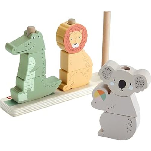 Fisher-Price Baby & Toddler Toy Wooden Stack & Sort Animals, 10 Wood Pieces for Developmental Play Ages 1+ Years