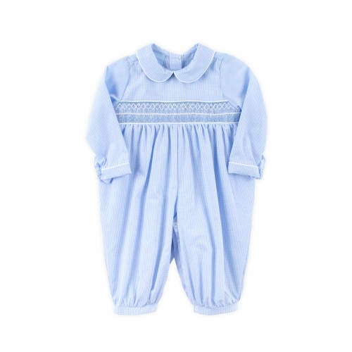 Light Blue Geo Smocked Gingham Romper