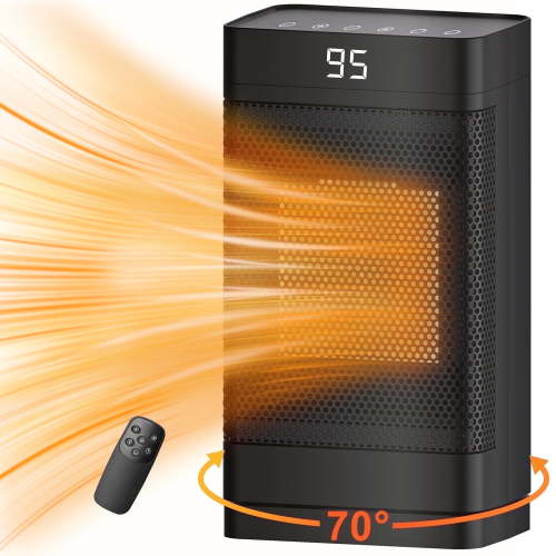 ATUPEN Space Heater, 1500W PTC Fast Portable Electric Heater with 70° Oscillation & Timer for Bedroom