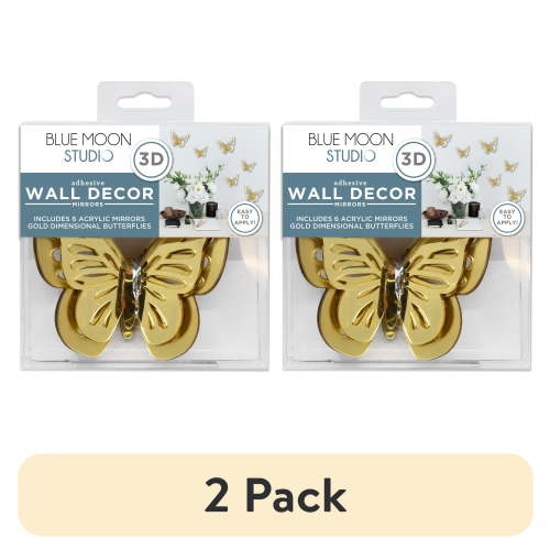 (2 pack) Blue Moon Studio Gold 3D Butterfly Mirror Wall Decals, Adult/Teen/Tween, 6 Pack