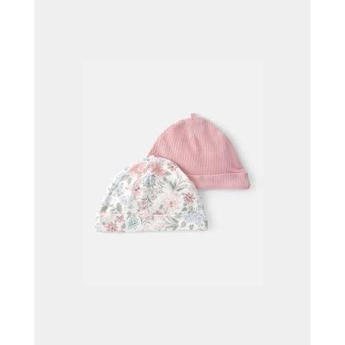 Baby Girl 2-Pack Butterfly Garden PurelySoft Caps - Pink/Ivory