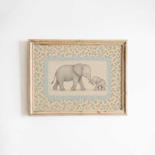 Elephant Family – Soft Vintage Nursery Animal Print
