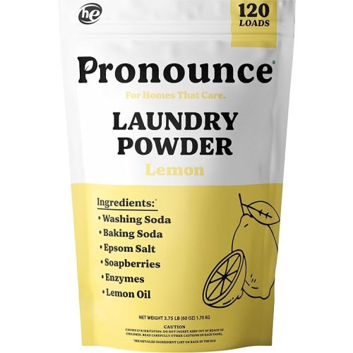 Pronounce Laundry Detergent Powder Alternative | Earth-Derived Ingredients, Eco-Friendly, Safer for Sensitive Skin, Eczema, and Babies. Stain + Smell Fighting. HE Safe (Lemon, 120 Loads).