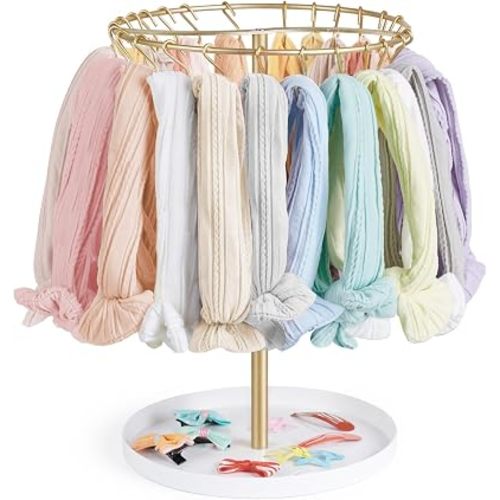 Dahey Bow Organizer for Girls Metal Headband Bow Holder with 40 Hooks, Gold