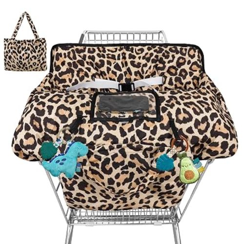 Shopping Cart Cover for Baby High Chair Cover Grocery Cart Cover for Baby Girl Boy Toddler Brown Leopard Print Portable Shopping Cart Cover with Safety Harness