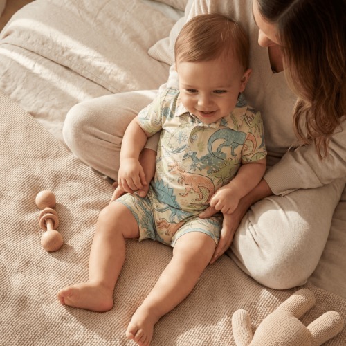 Polo Romper - Neon Dino