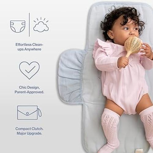 Toddlekind Mini Maven Portable Changing Pad – Travel Diaper Clutch for Babies, Organic Cotton & Water-Resistant, Compact Foldable Diaper Changing Mat with Pocket (Blue)