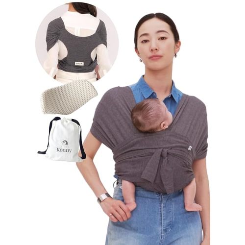 Konny Baby Carrier Flex SoftBreeze with Head Support - Adjustable, Easy to Wear, Hands-Free Breathable Baby Wrap Sling, Perfect for Newborn Babies Essentials up to 44 lbs (M-4XL) - Charcoal