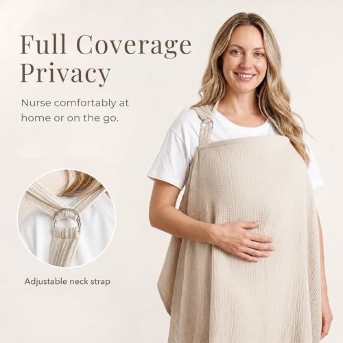 Konssy Muslin Nursing Cover for Baby Breastfeeding, Breathable 100% Cotton Breastfeeding Cover with Rigid Hoop for Mother Nursing Apron, Multi-use Carseat Canopy (Summer Wheat)