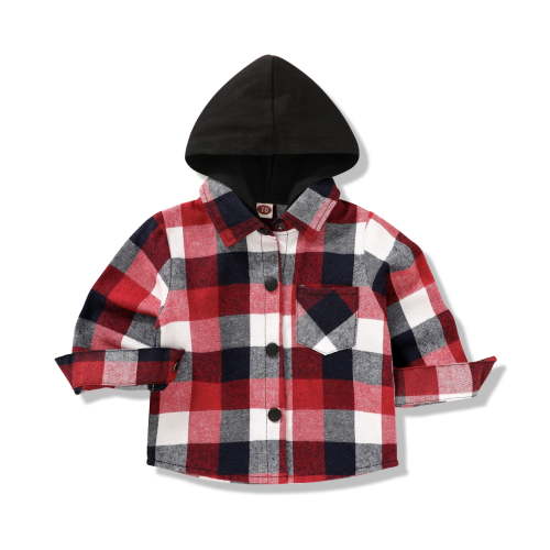 Younger Tree Kid Toddler Boy Flannel Shirt Baby Long Sleeve Hooded Plaid Button Shirt for 3-6 Months
