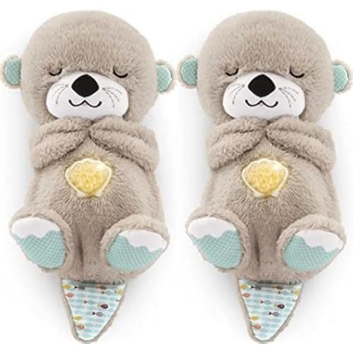 Fisher-Price Baby Toy Soothe 'n Snuggle Otter Portable Plush Sound Machine with Music Lights & Breathing Motion for Newborns 0+ Months (Pack of 2)