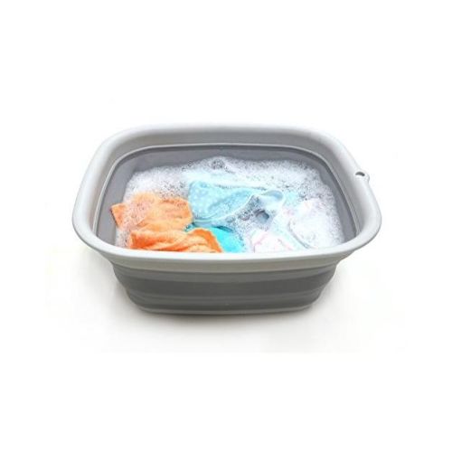 SAMMART Collapsible Tub - Foldable Dish Tub - Portable Washing Basin - Space Saving Plastic Washtub Grey M (9.45L)